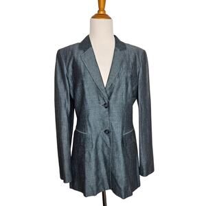 Vintage Ann Taylor Linen Blazer Longline Ocean Blue Heritage Corporate Women 6
